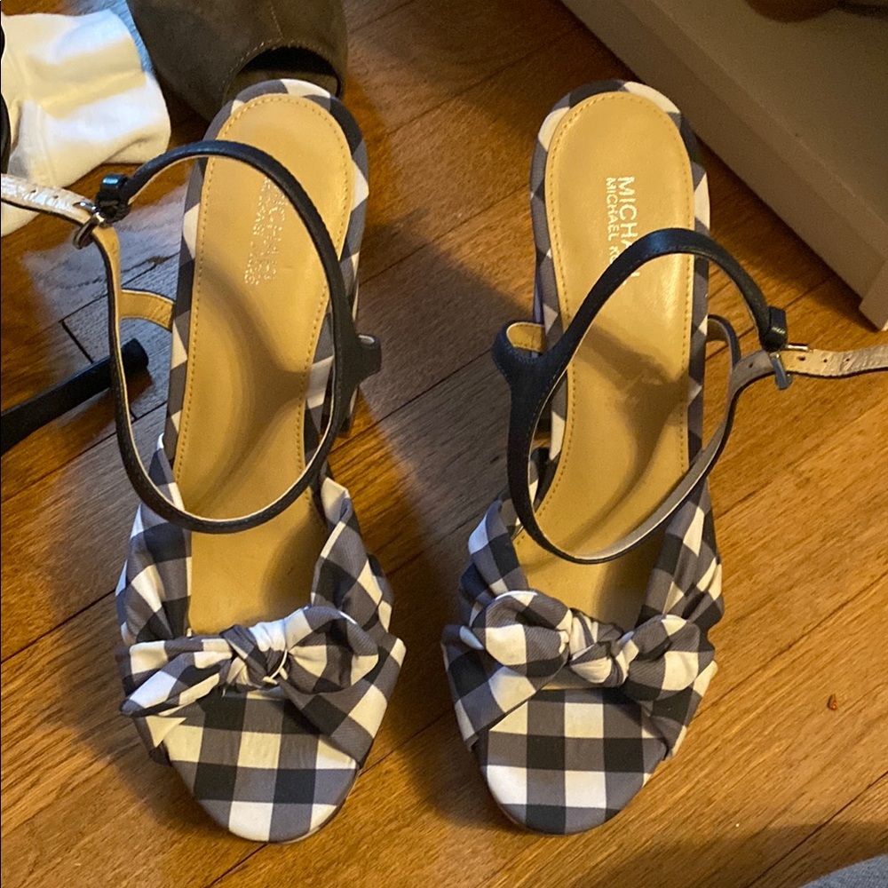 Michael Kors Black and White Heeled Sandals with Bow Detail